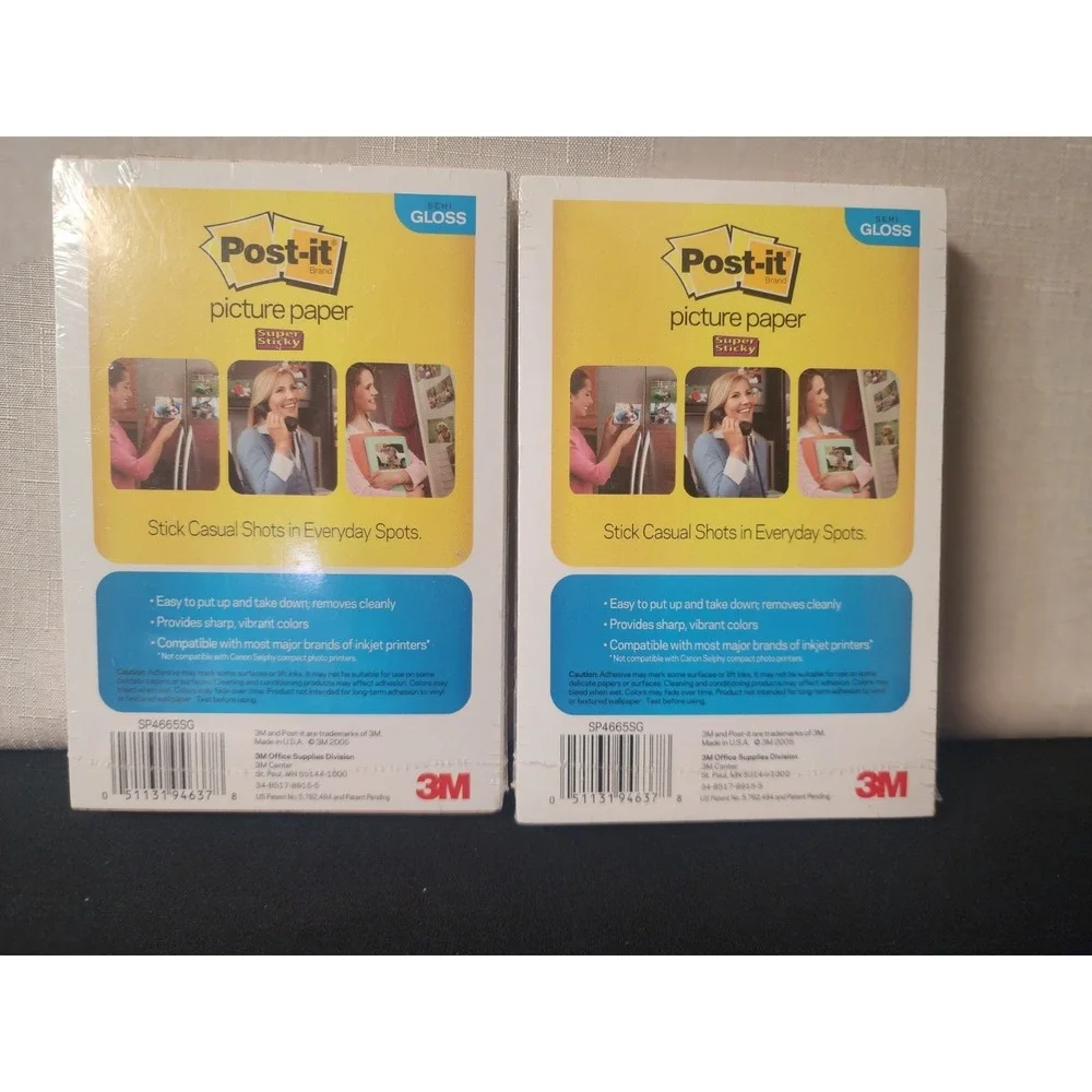 3M Post-it Picture Paper Print Peel And Stick 65 Sheets X 2‎  Semi Gloss New